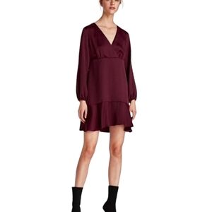 ZARA Burgandy Criss Cross Flounce Hem Dress